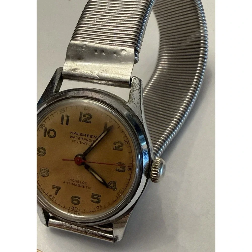 Vintage HALGREEN Incabloc Watch 17 Jewels Waterproof Manual Wind - Working